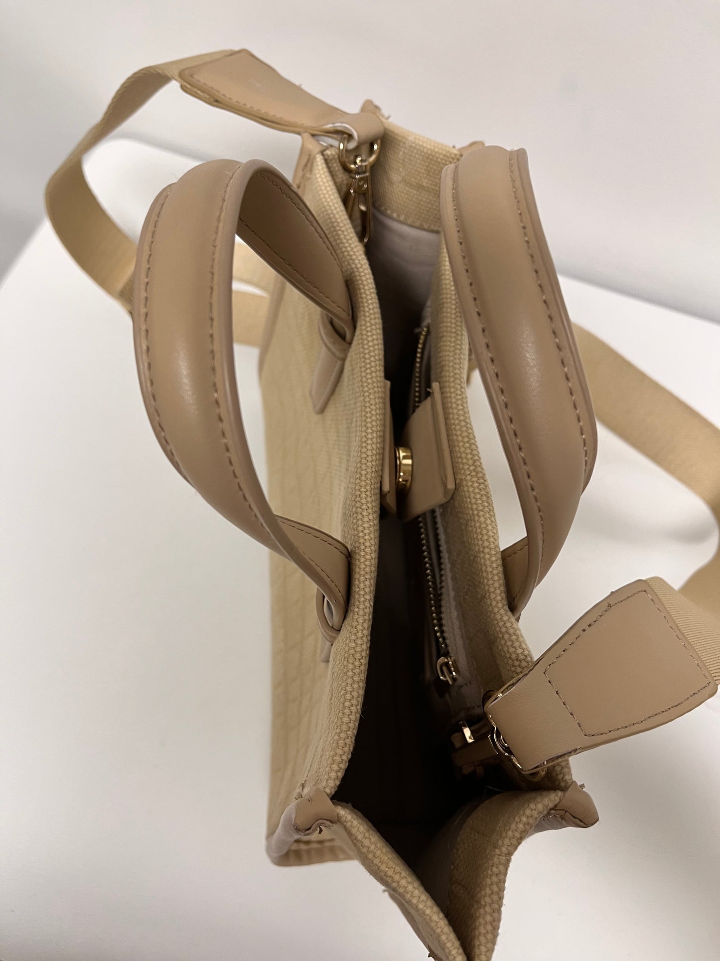 Zara Handbag Tan Fabric Mini Tote