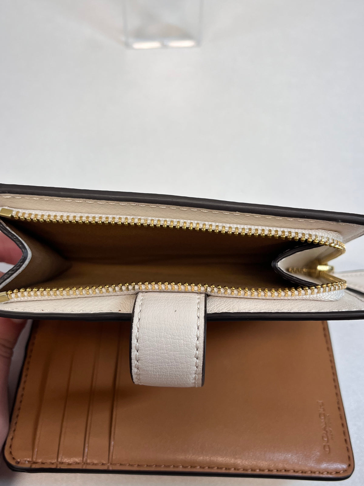 Coach Wallet Cream Preforated Leather Corner Zip NEW