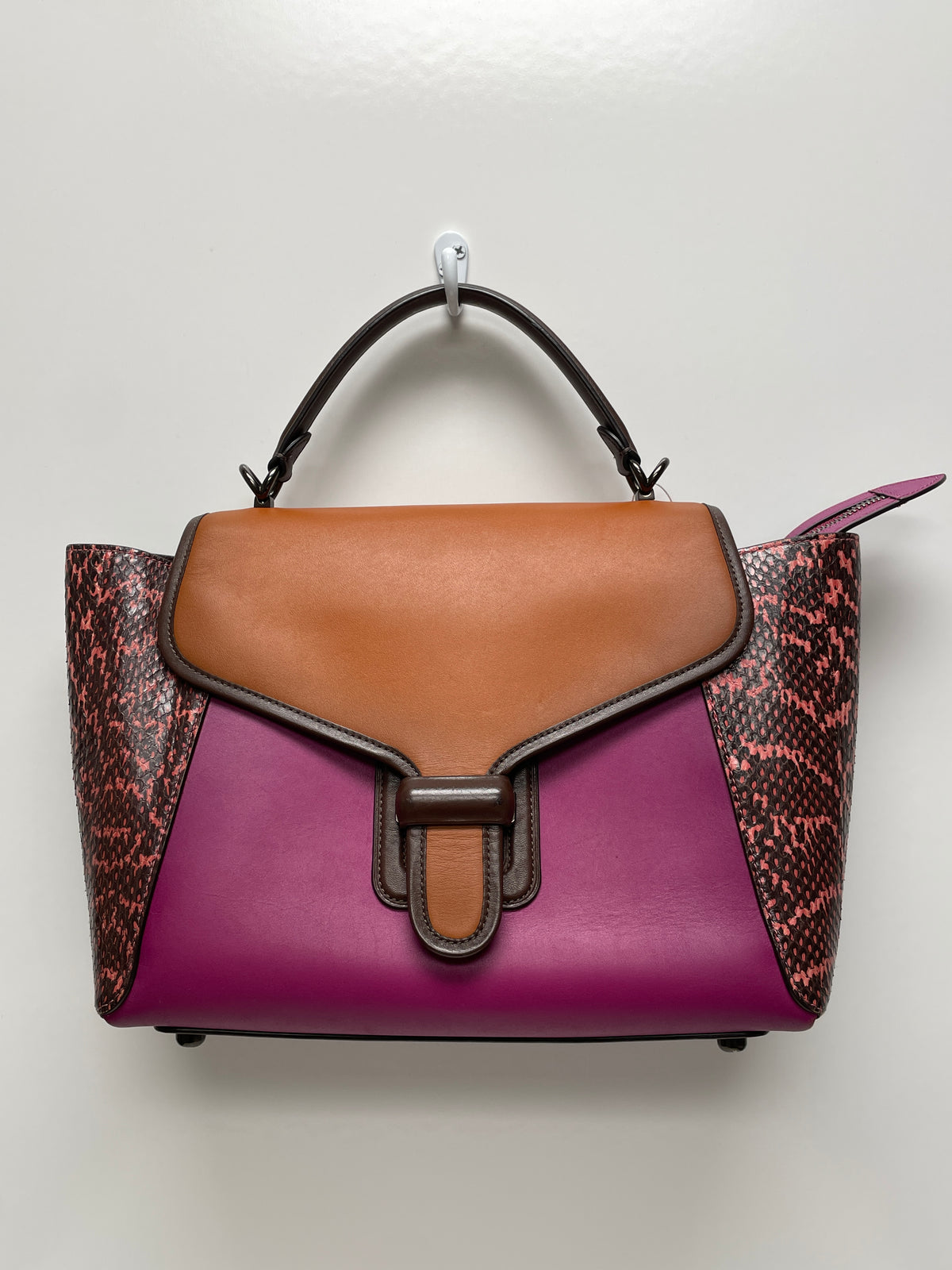 Coach Handbag Hibiscus Multi Fuchsia Courier 1941 Carryall Colorblock 2019 w/dust bag As is: missing long strap and ball chain