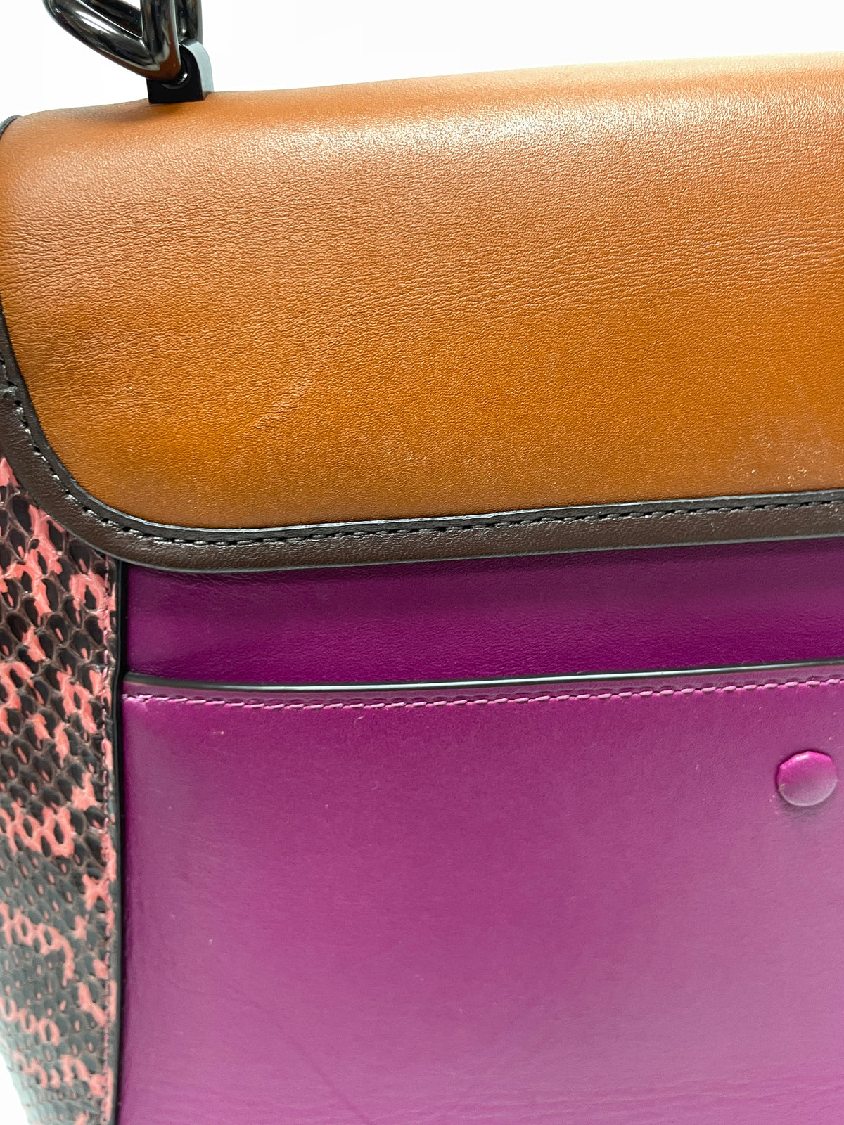 Coach Handbag Hibiscus Multi Fuchsia Courier 1941 Carryall Colorblock 2019 w/dust bag As is: missing long strap and ball chain