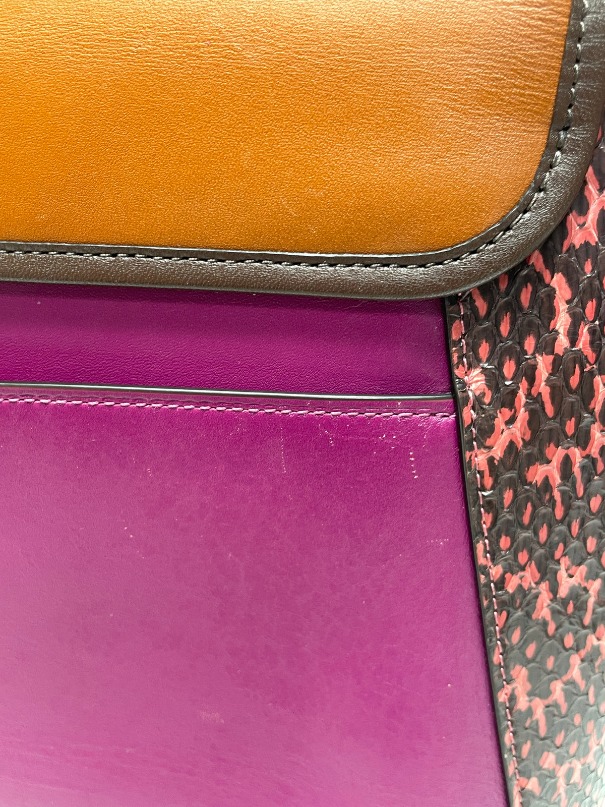 Coach Handbag Hibiscus Multi Fuchsia Courier 1941 Carryall Colorblock 2019 w/dust bag As is: missing long strap and ball chain