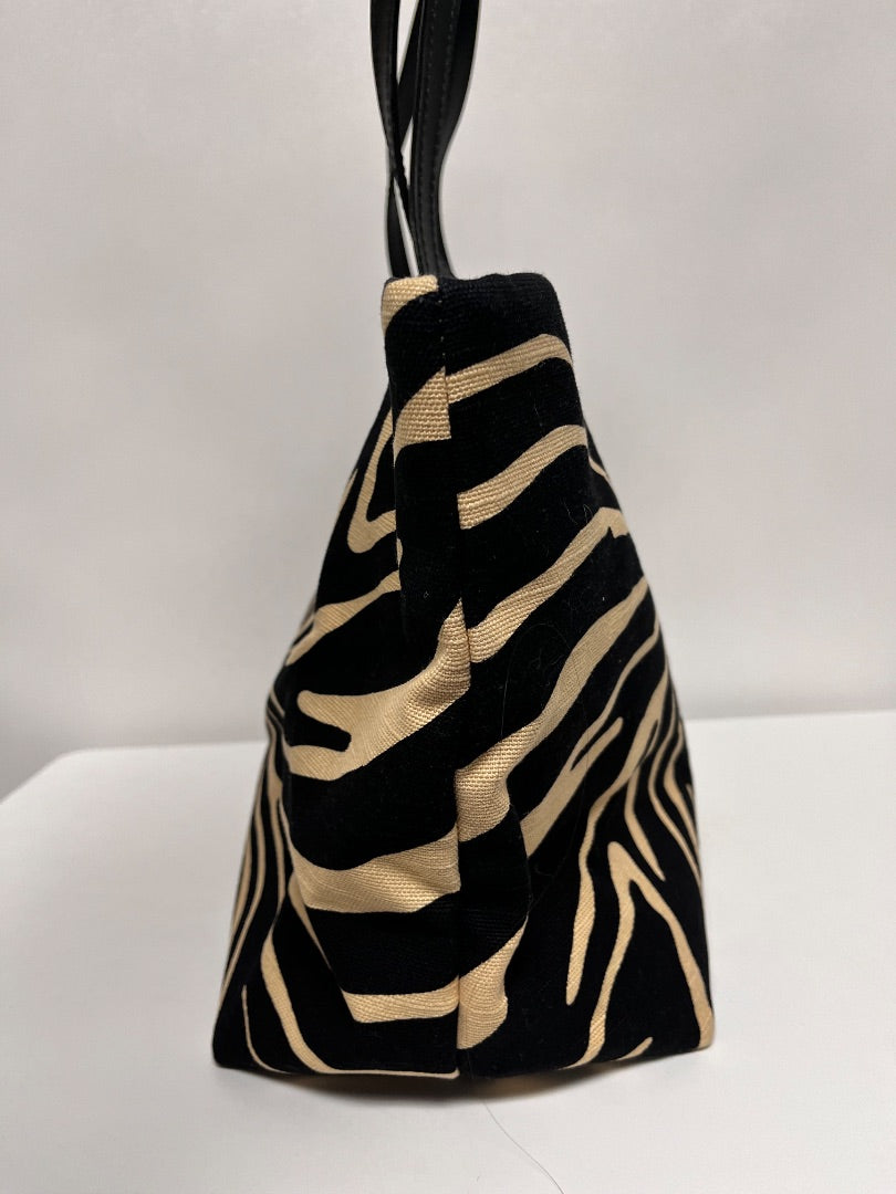Kate Spade Handbag Black & Cream Storybook Lining Zebra Canvas Tote Y2K 2013