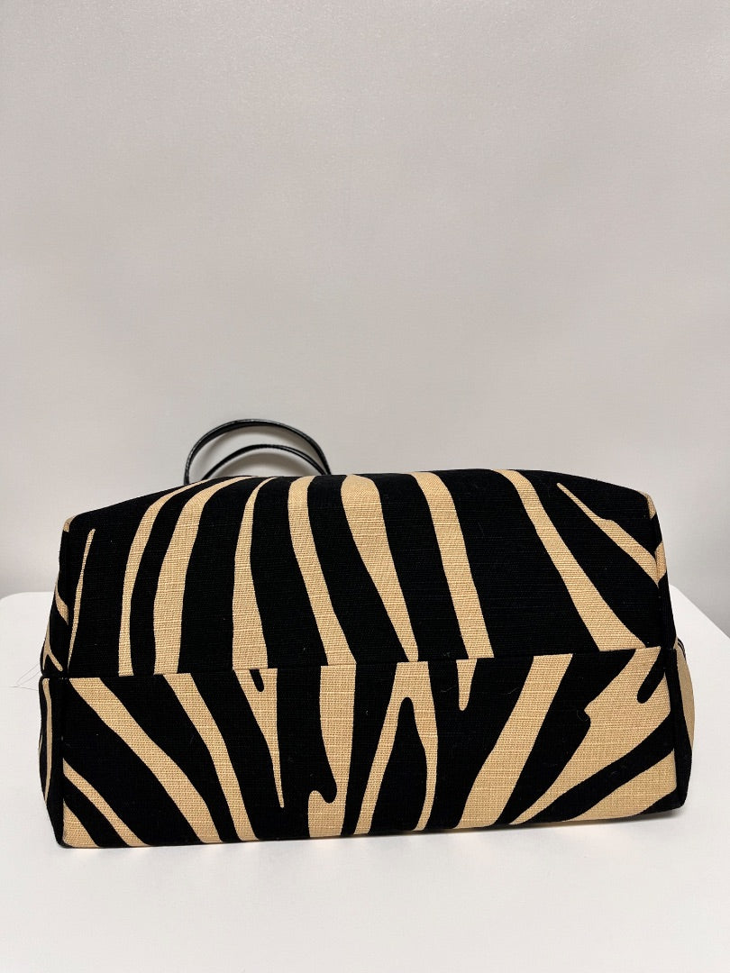Kate Spade Handbag Black & Cream Storybook Lining Zebra Canvas Tote Y2K 2013