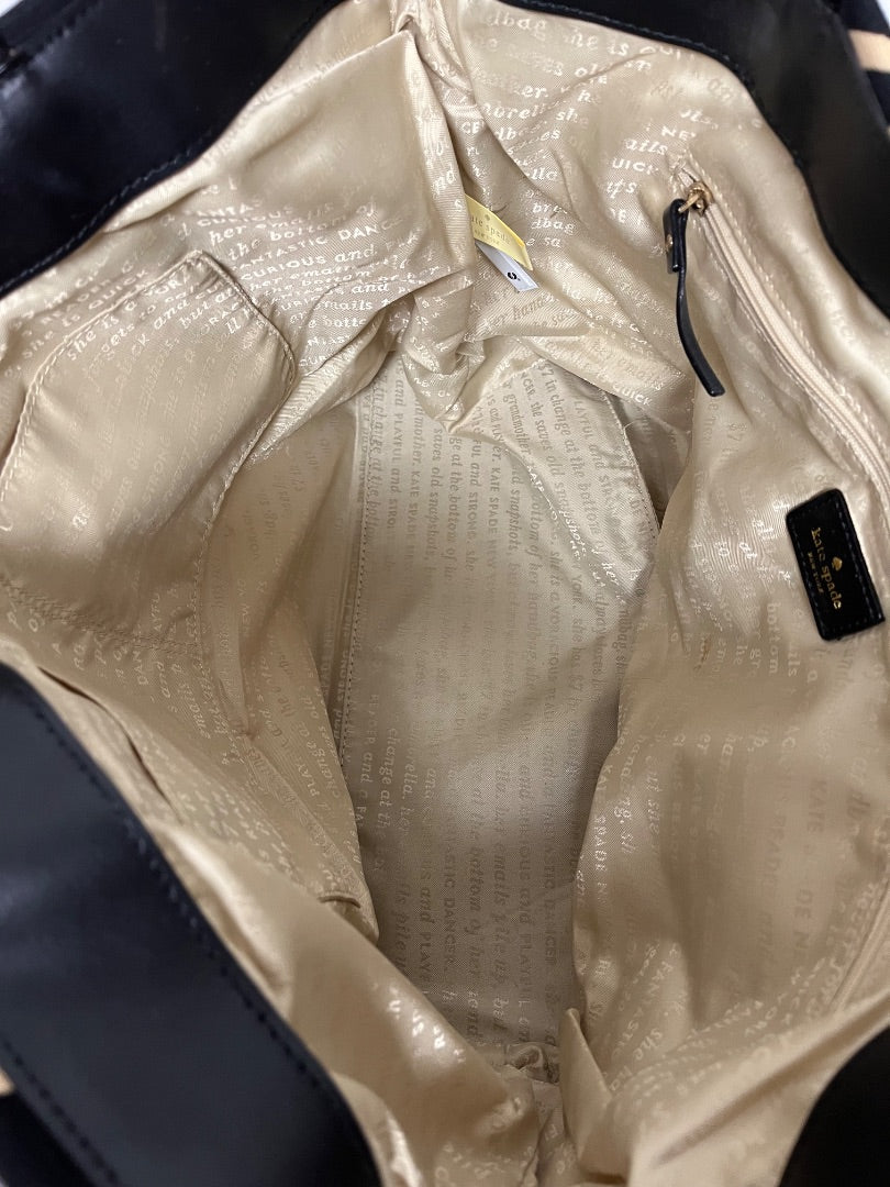 Kate Spade Handbag Black & Cream Storybook Lining Zebra Canvas Tote Y2K 2013