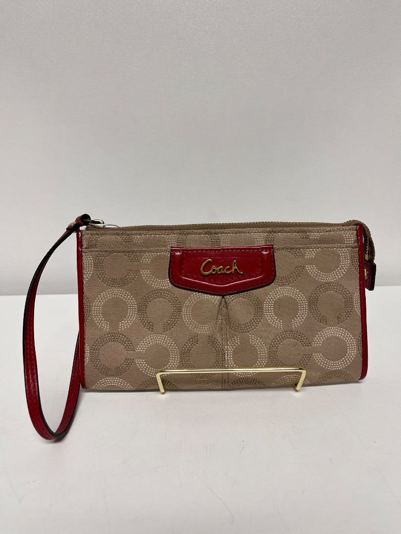 Coach Wallet Tan & Red Ashley Op Art Large Wristlet
