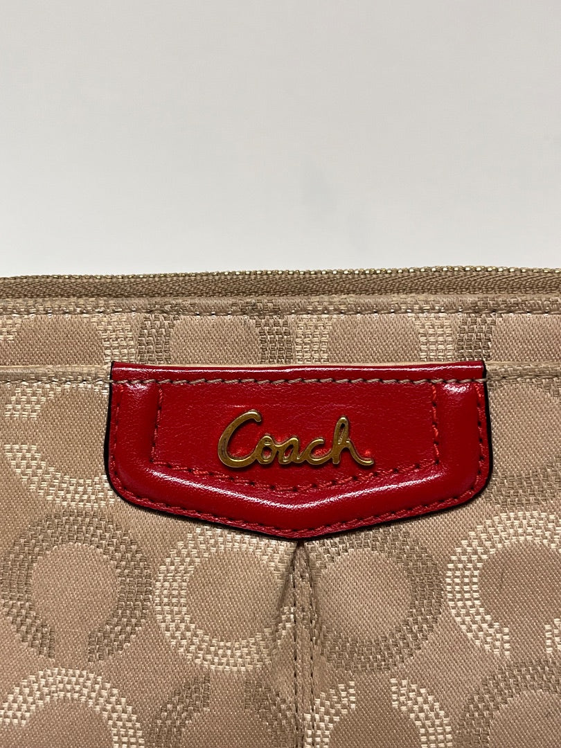 Coach Wallet Tan & Red Ashley Op Art Large Wristlet