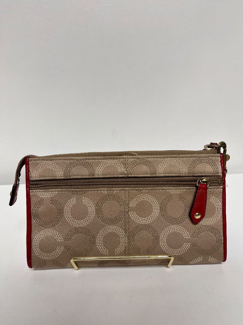 Coach Wallet Tan & Red Ashley Op Art Large Wristlet