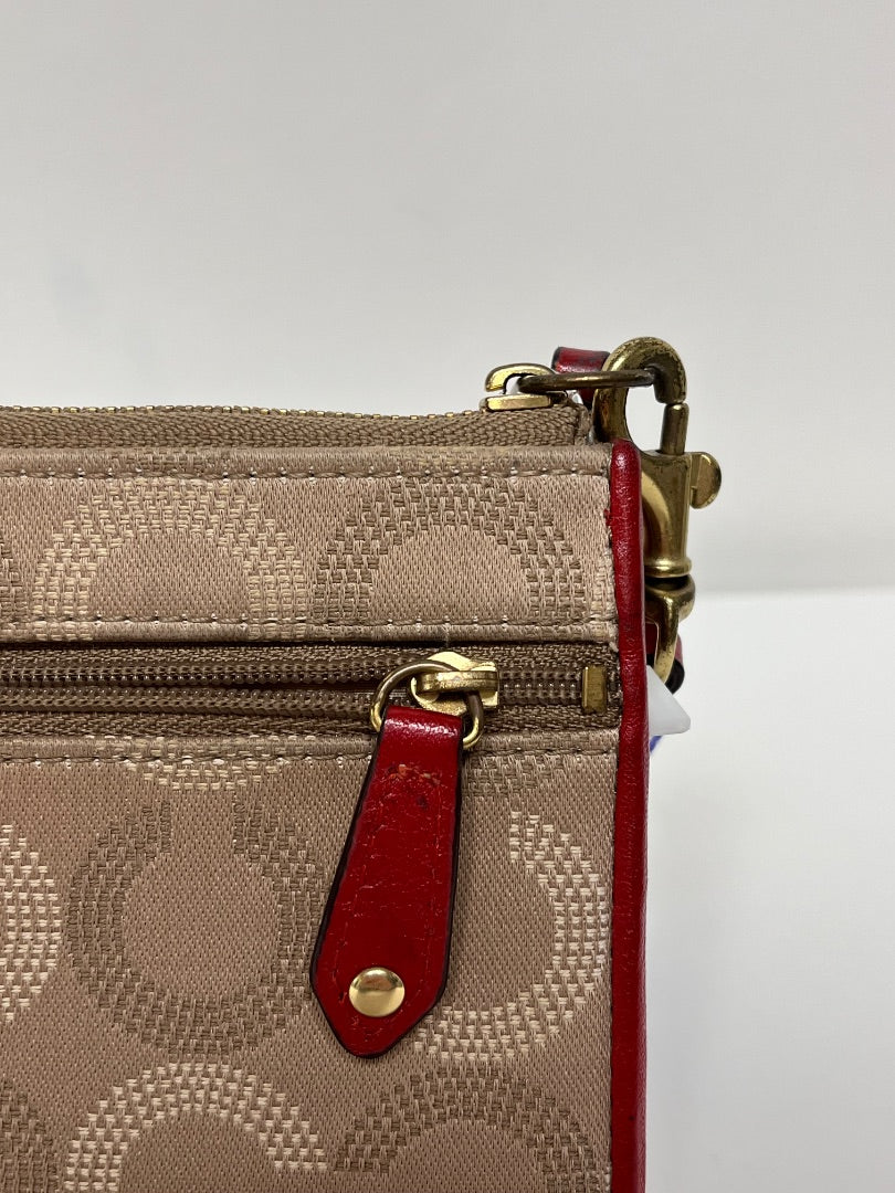 Coach Wallet Tan & Red Ashley Op Art Large Wristlet