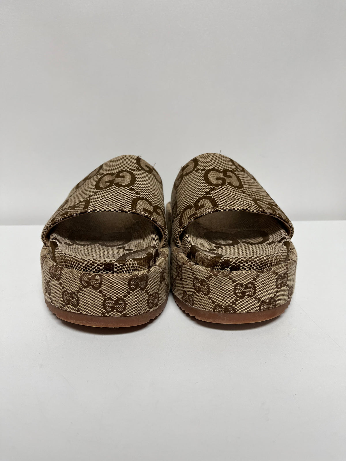 Gucci Sandals Beige & Brown Platform Slides 39 GG Logo 9