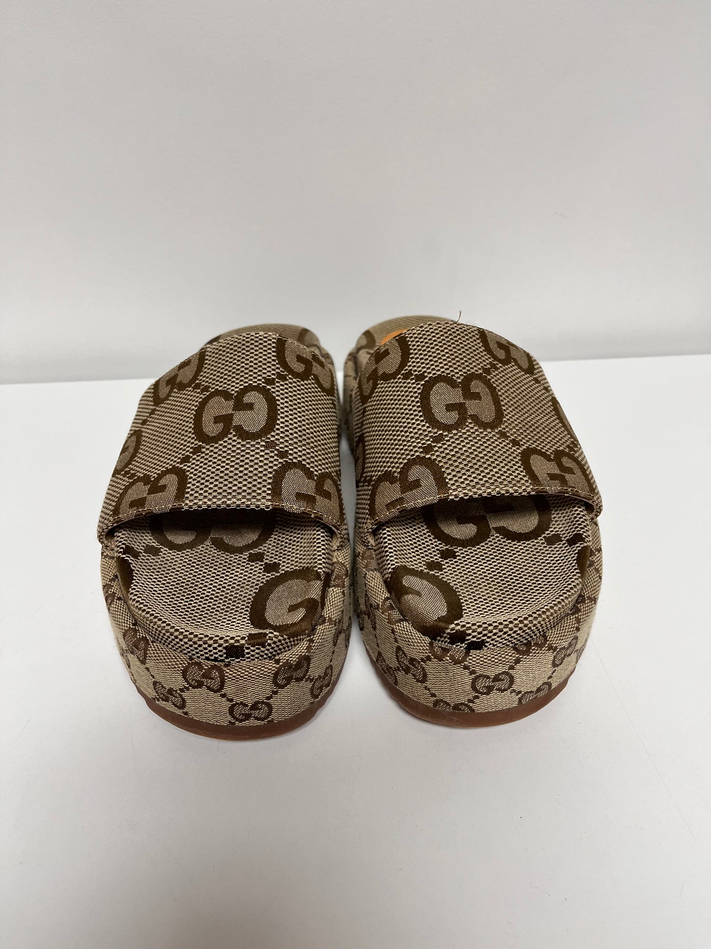 Gucci Sandals Beige & Brown Platform Slides 39 GG Logo 9