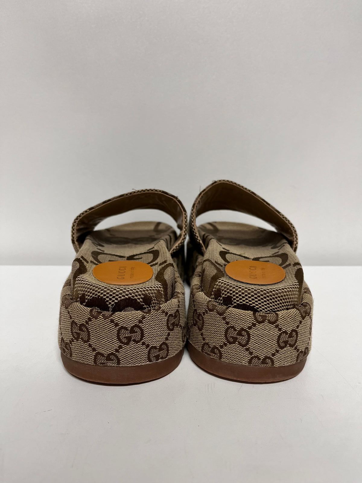 Gucci Sandals Beige & Brown Platform Slides 39 GG Logo 9