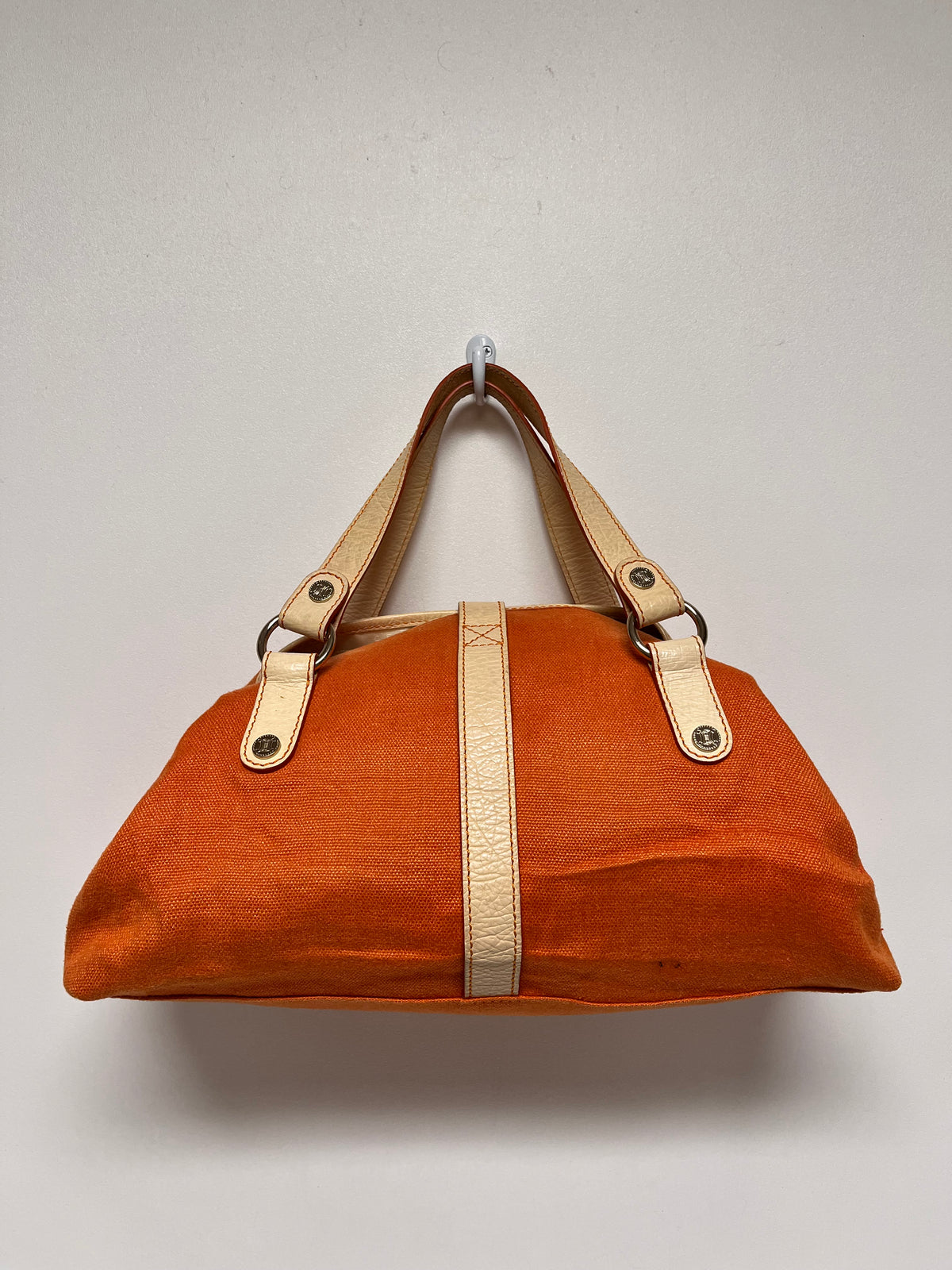 Celine Handbag Orange Vintage Canvas Triomphe Pleated Tassel Y2K