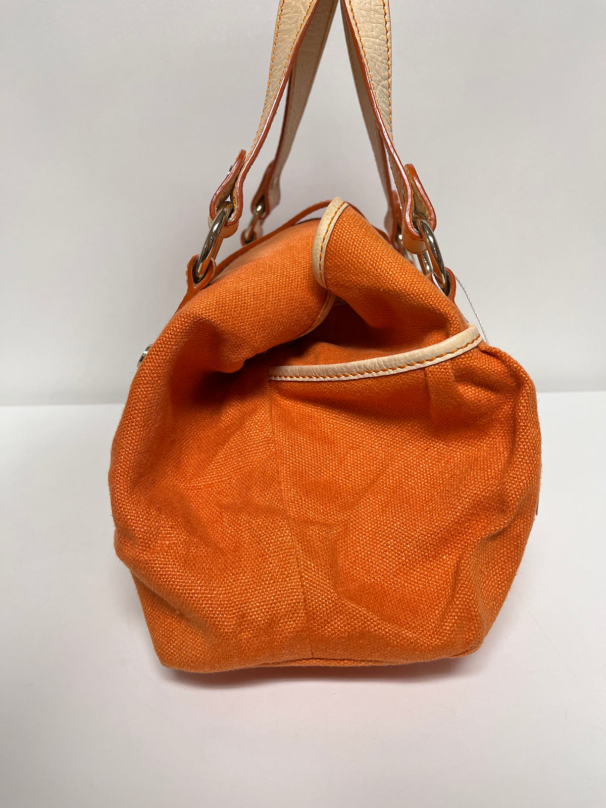 Celine Handbag Orange Vintage Canvas Triomphe Pleated Tassel Y2K