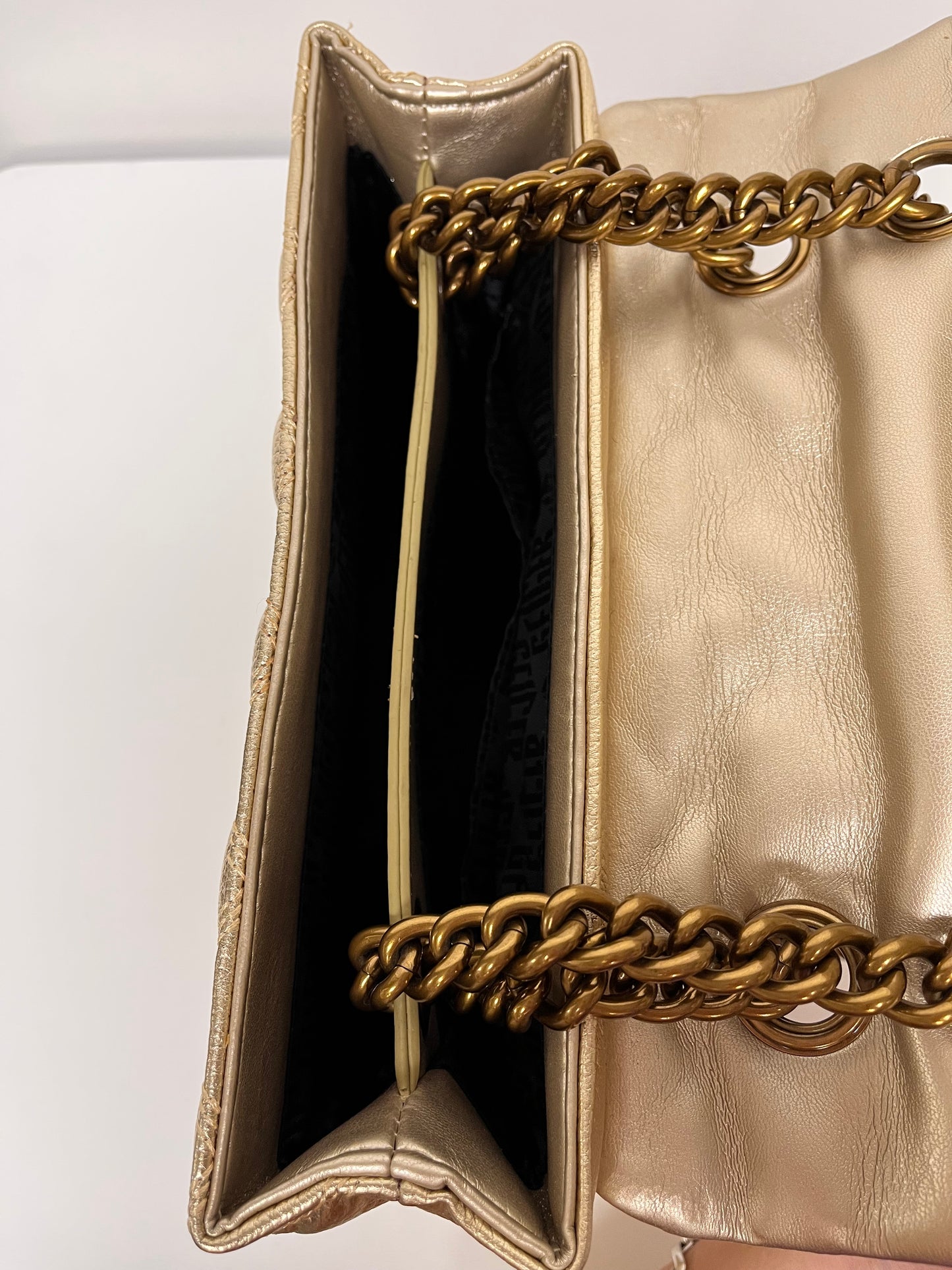 Kurt Geiger Handbag Gold Quilted Convertible