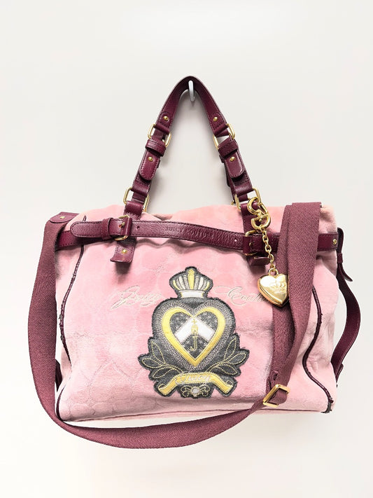 Juicy Couture Duffle Pink Daydreamer Velour Tote Y2K 2010 (as is) Peeling and stains