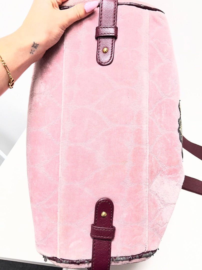 Juicy Couture Duffle Pink Daydreamer Velour Tote Y2K 2010 (as is) Peeling and stains