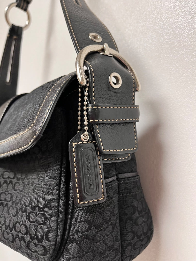 Coach Handbag Black Vintage Soho Signature Y2K Flap Buckle 2005 1463