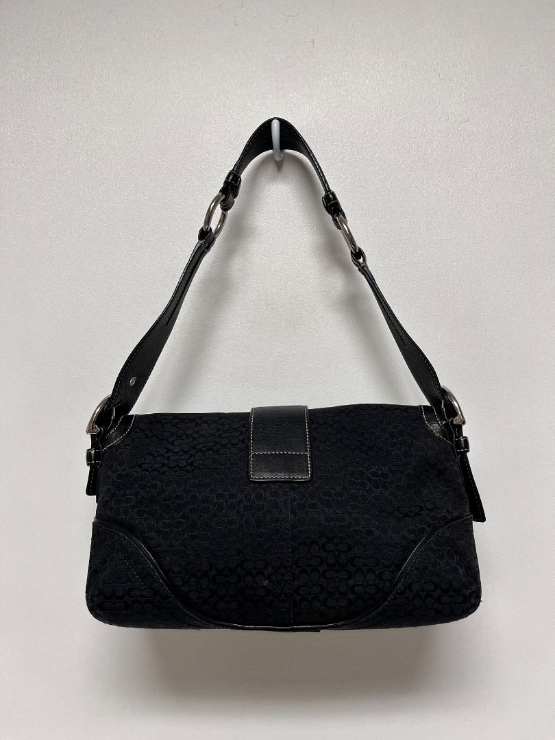 Coach Handbag Black Vintage Soho Signature Y2K Flap Buckle 2005 1463