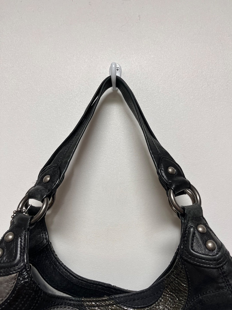 Coach Handbag Black and Gray w/ Gold Maggie Hobo Patchwork Y2K 2009 14298