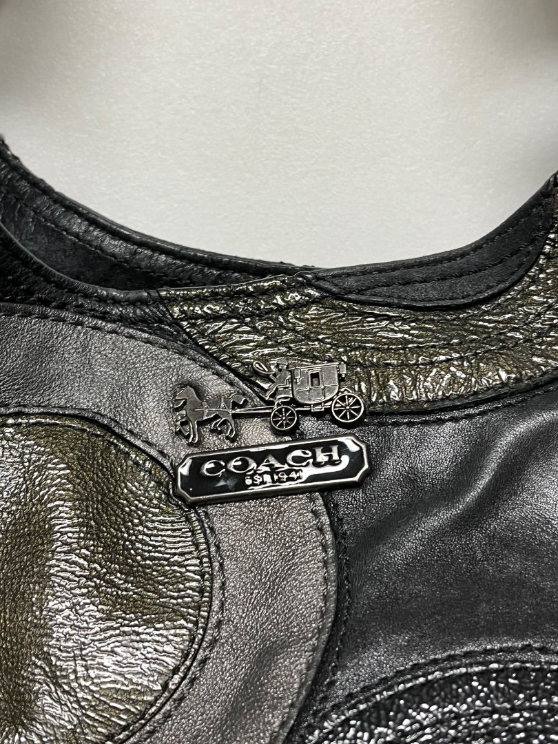 Coach Handbag Black and Gray w/ Gold Maggie Hobo Patchwork Y2K 2009 14298