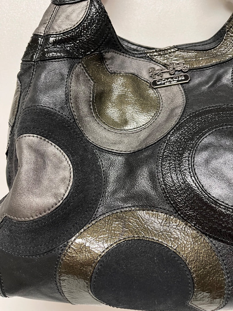 Coach Handbag Black and Gray w/ Gold Maggie Hobo Patchwork Y2K 2009 14298
