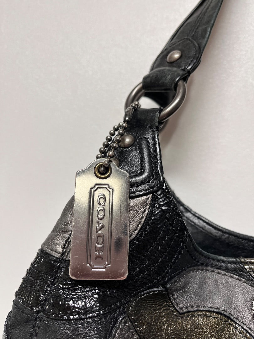 Coach Handbag Black and Gray w/ Gold Maggie Hobo Patchwork Y2K 2009 14298