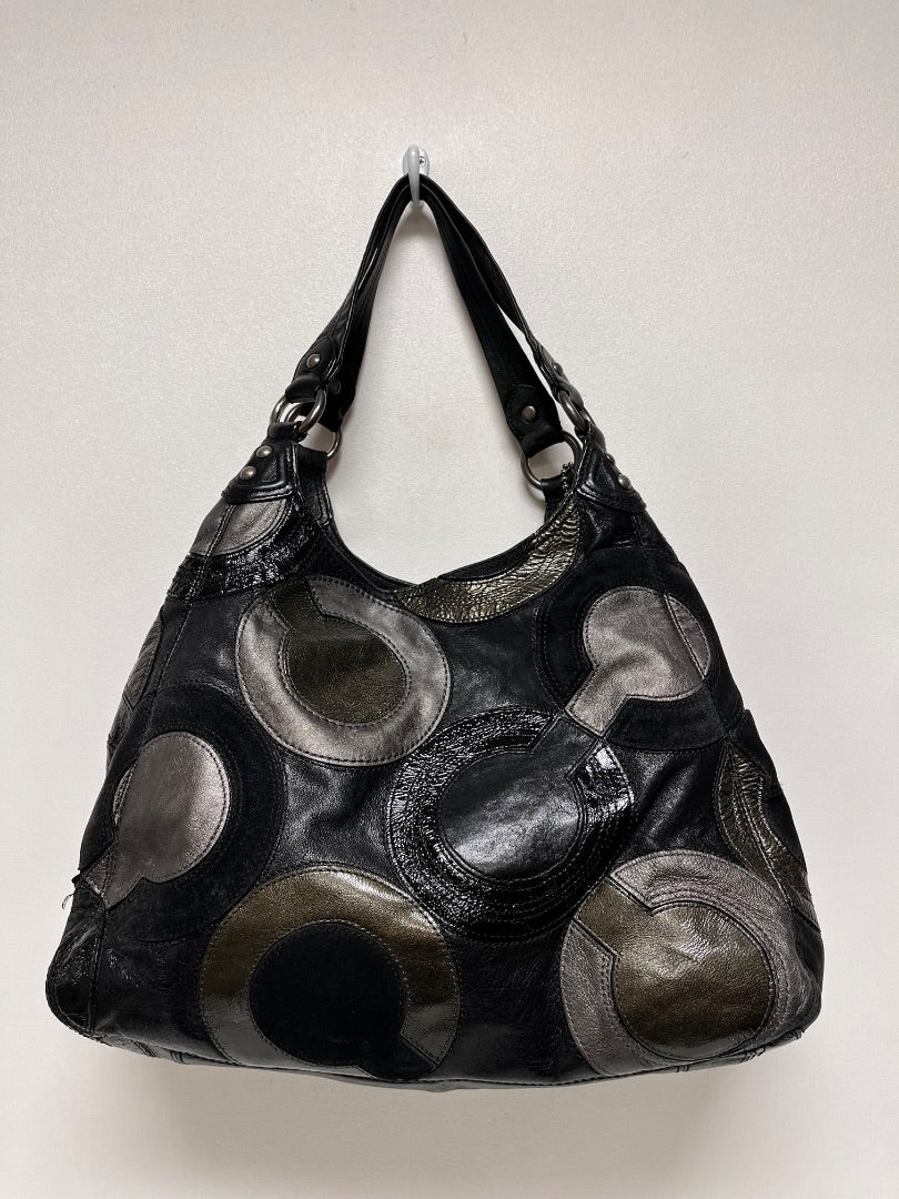 Coach Handbag Black and Gray w/ Gold Maggie Hobo Patchwork Y2K 2009 14298