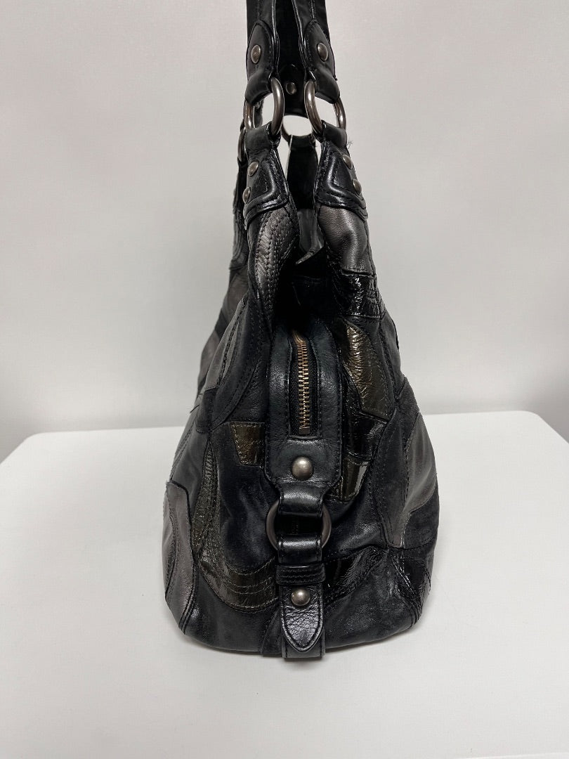 Coach Handbag Black and Gray w/ Gold Maggie Hobo Patchwork Y2K 2009 14298