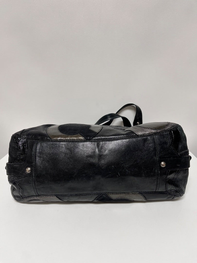 Coach Handbag Black and Gray w/ Gold Maggie Hobo Patchwork Y2K 2009 14298