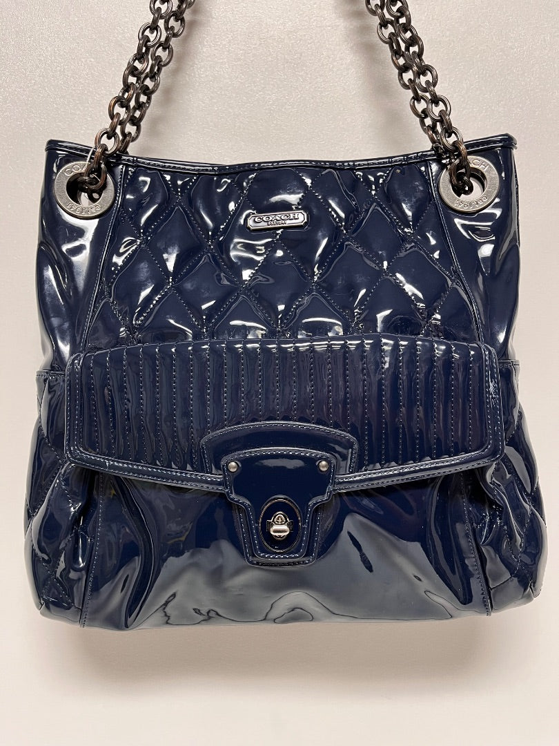 Coach Handbag Navy Patent Leather Poppy Liquid Glass 2011 18673