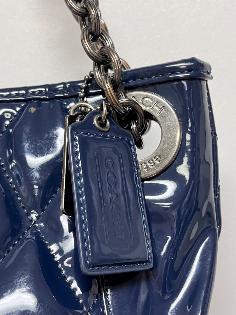Coach Handbag Navy Patent Leather Poppy Liquid Glass 2011 18673