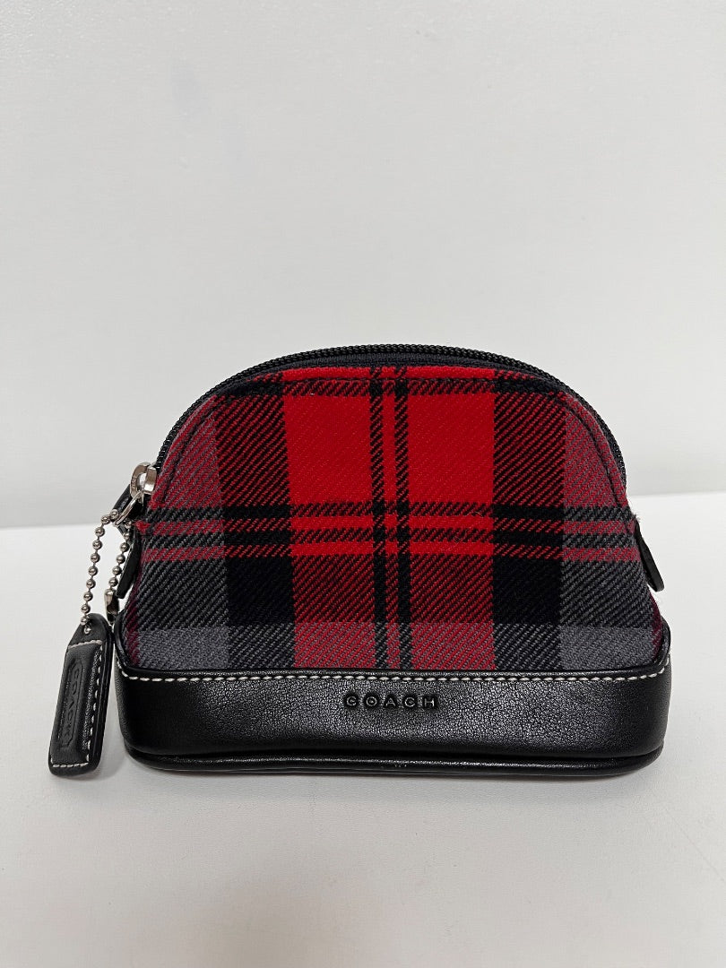 Coach Pouch Red & Black Tartan Domed Cosmetic Vintage