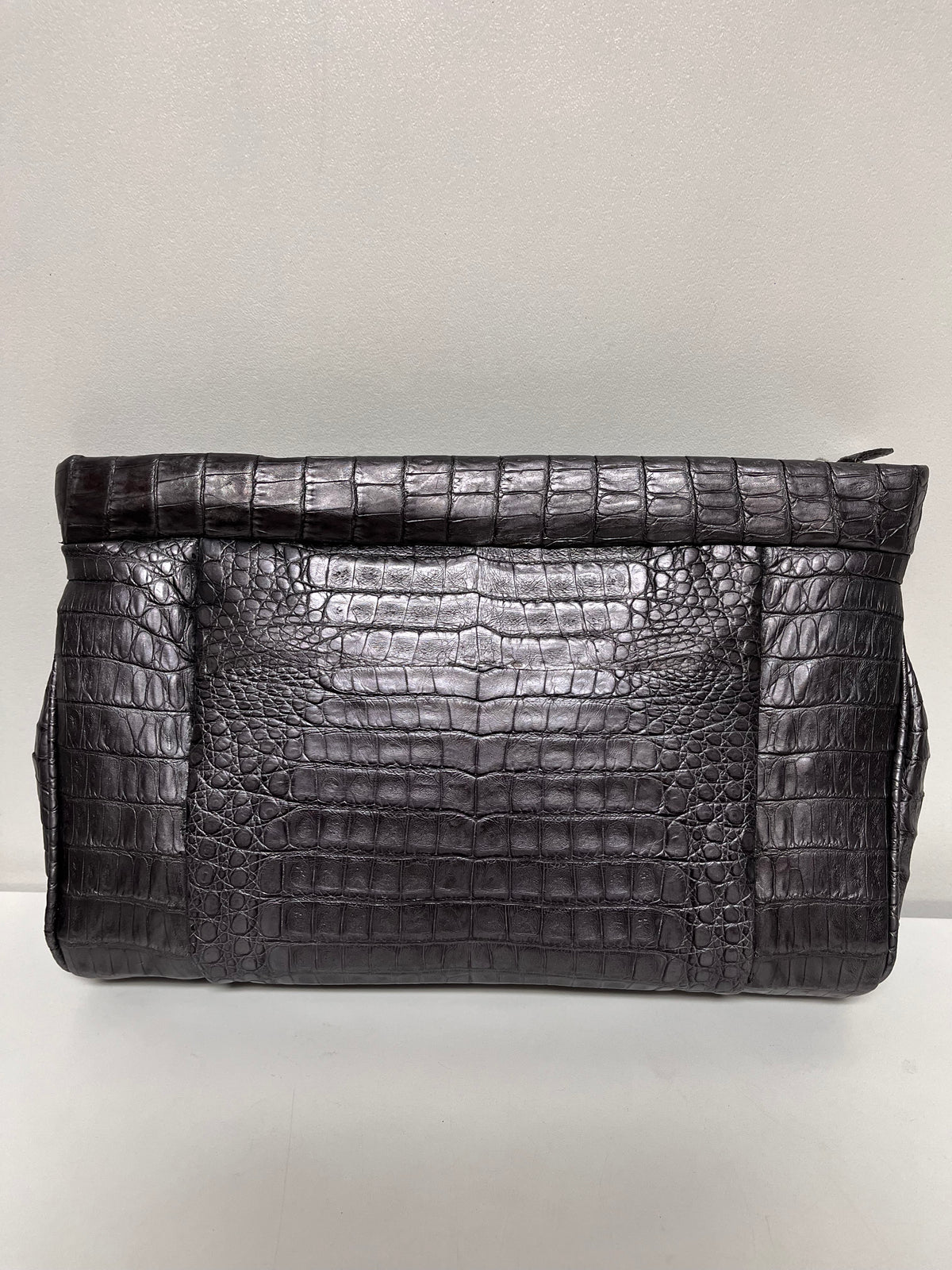 Nancy Gonzalez Clutch Silver Metallic Crocodile w/ Black Velvet Leopard