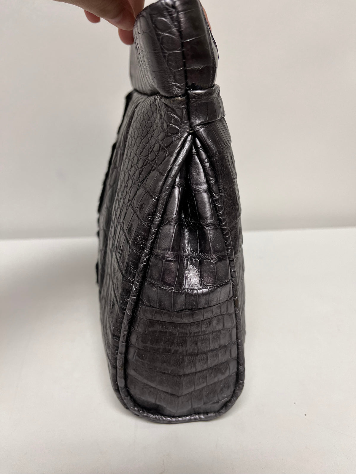 Nancy Gonzalez Clutch Silver Metallic Crocodile w/ Black Velvet Leopard