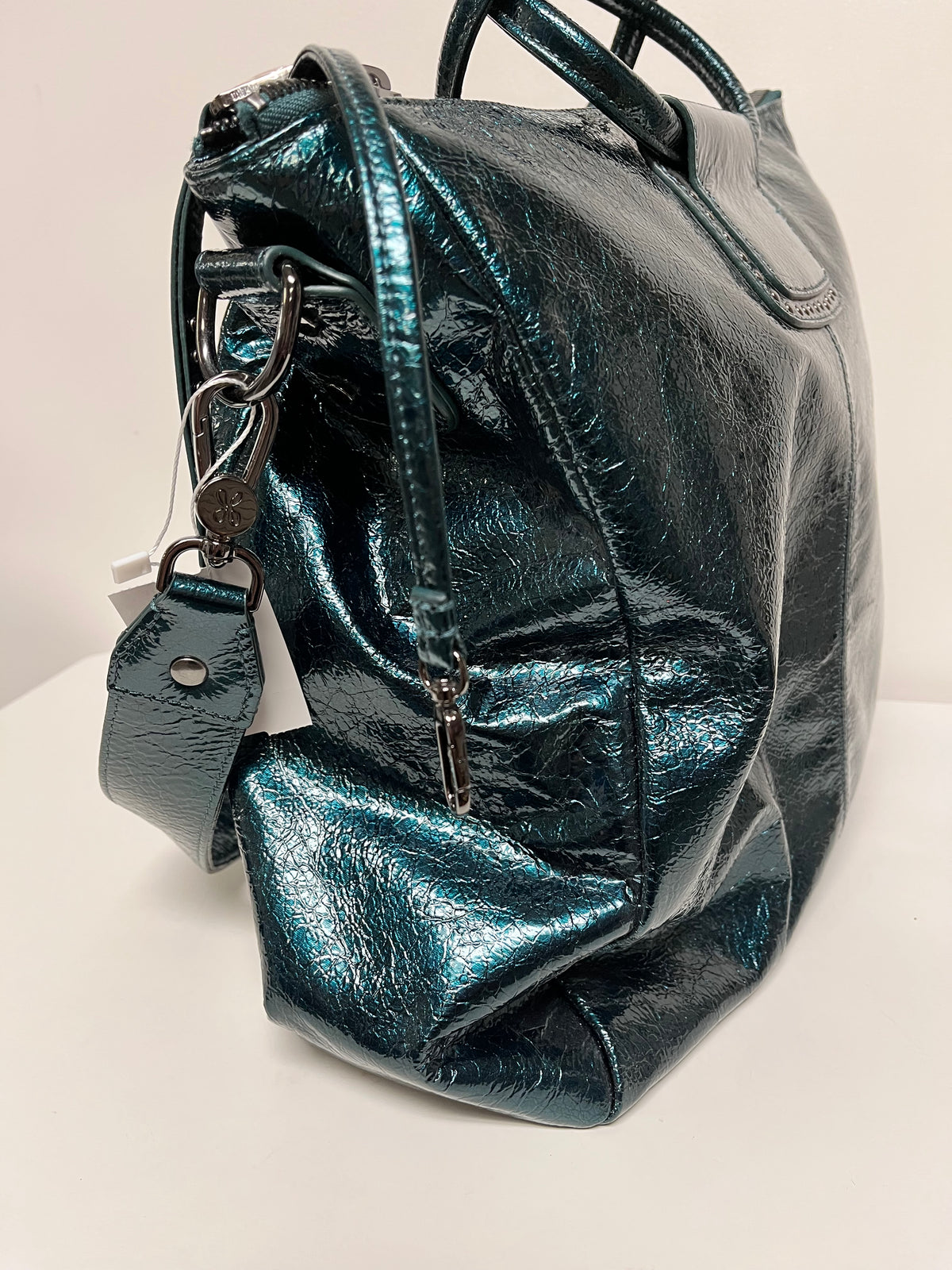 Hobo Handbag Spruce Green Patent Leather Sheila Satchel