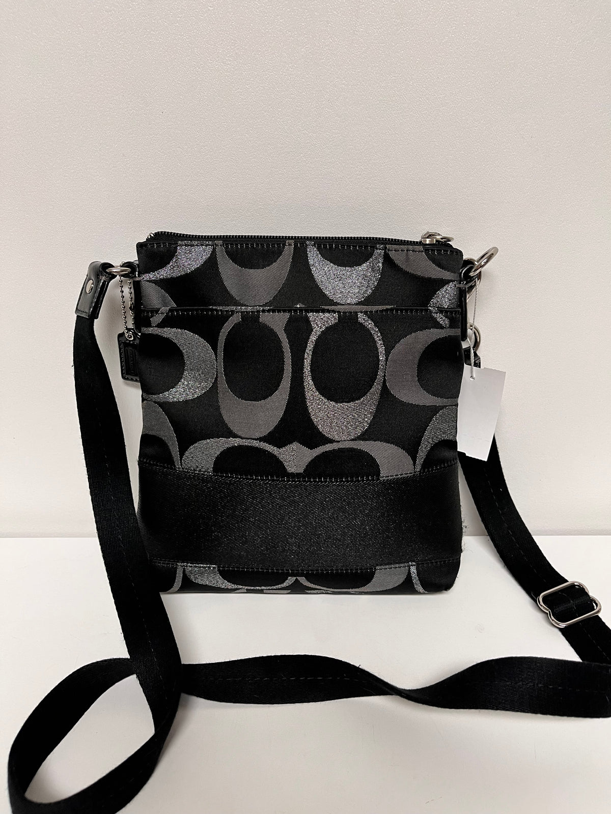 Coach Crossbody Black & Silver Signature Canvas