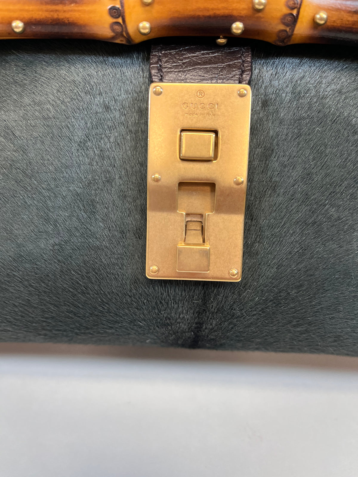 Gucci Handbag Brown and Dark Green Vintage Bullet Bag Tom Ford Era East-West