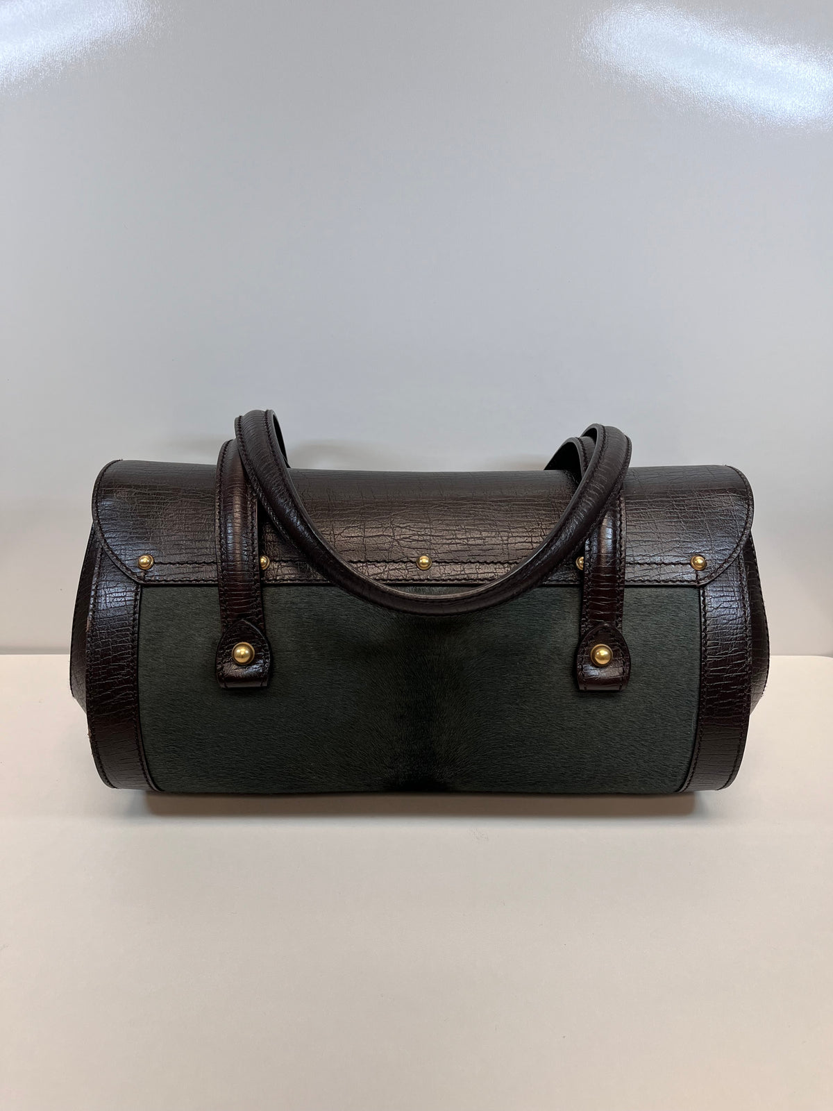Gucci Handbag Brown and Dark Green Vintage Bullet Bag Tom Ford Era East-West