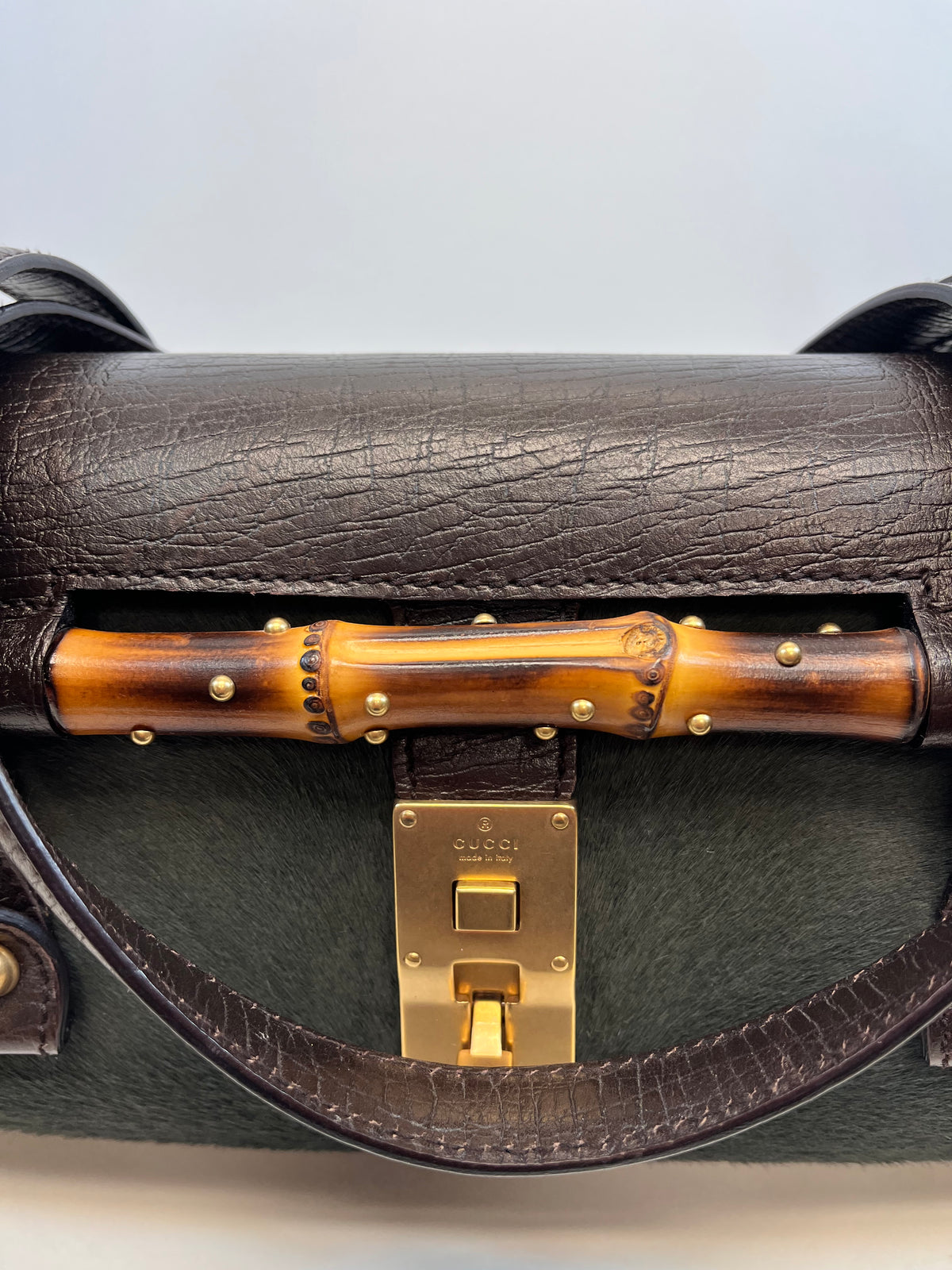 Gucci Handbag Brown and Dark Green Vintage Bullet Bag Tom Ford Era East-West
