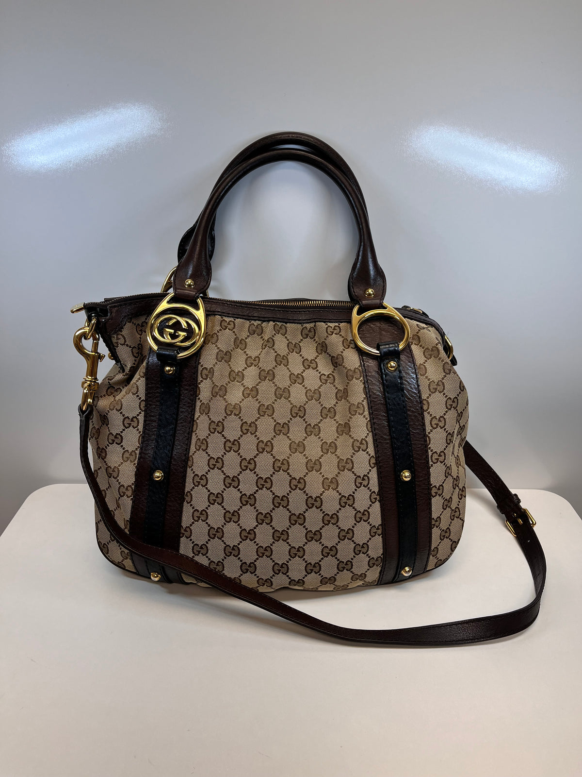 Gucci Handbag Brown & Black GG Canvas Shoulder Bag