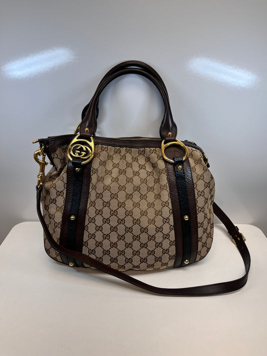 Gucci Handbag Brown & Black GG Canvas Shoulder Bag