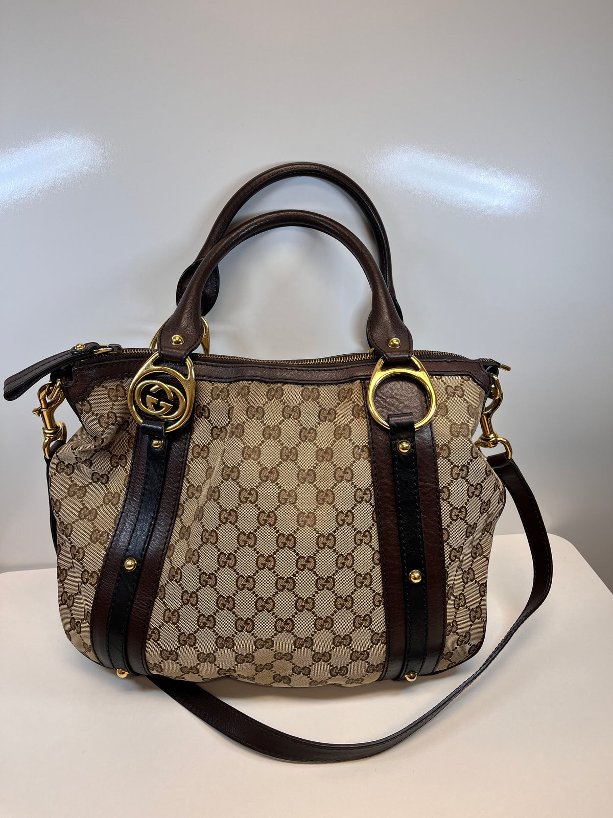 Gucci Handbag Brown & Black GG Canvas Shoulder Bag