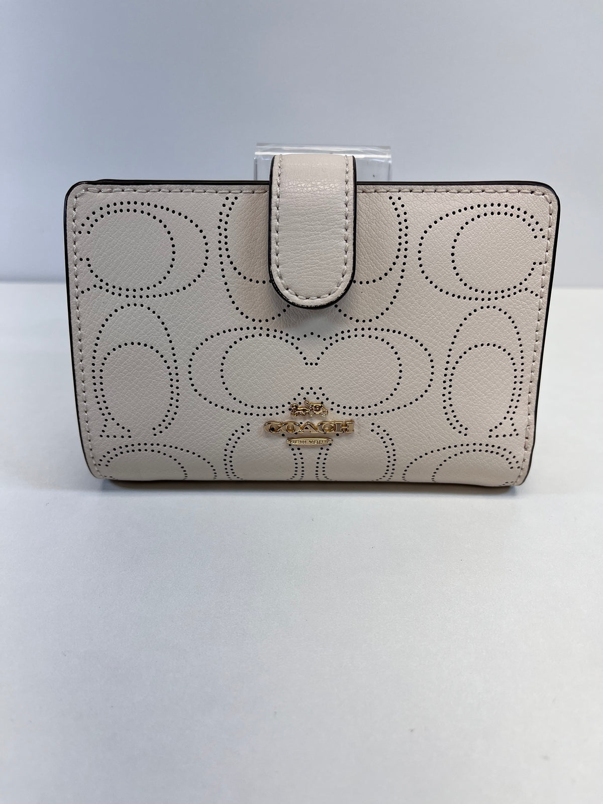 Coach Wallet Cream Preforated Leather Corner Zip NEW