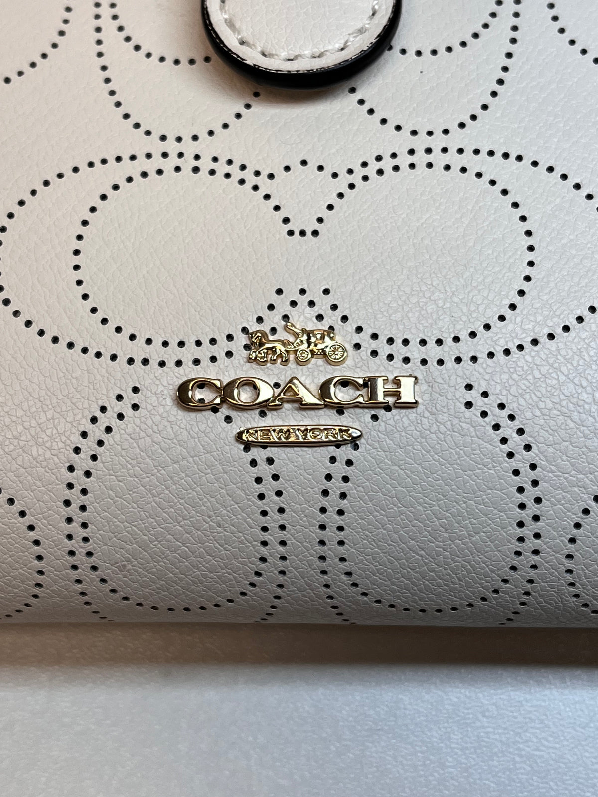 Coach Wallet Cream Preforated Leather Corner Zip NEW