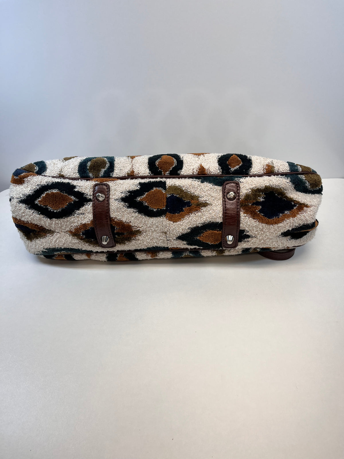 Glenda Gies Handbag Cream & Green Jade & Camel Eye Cat Ikat Clutch