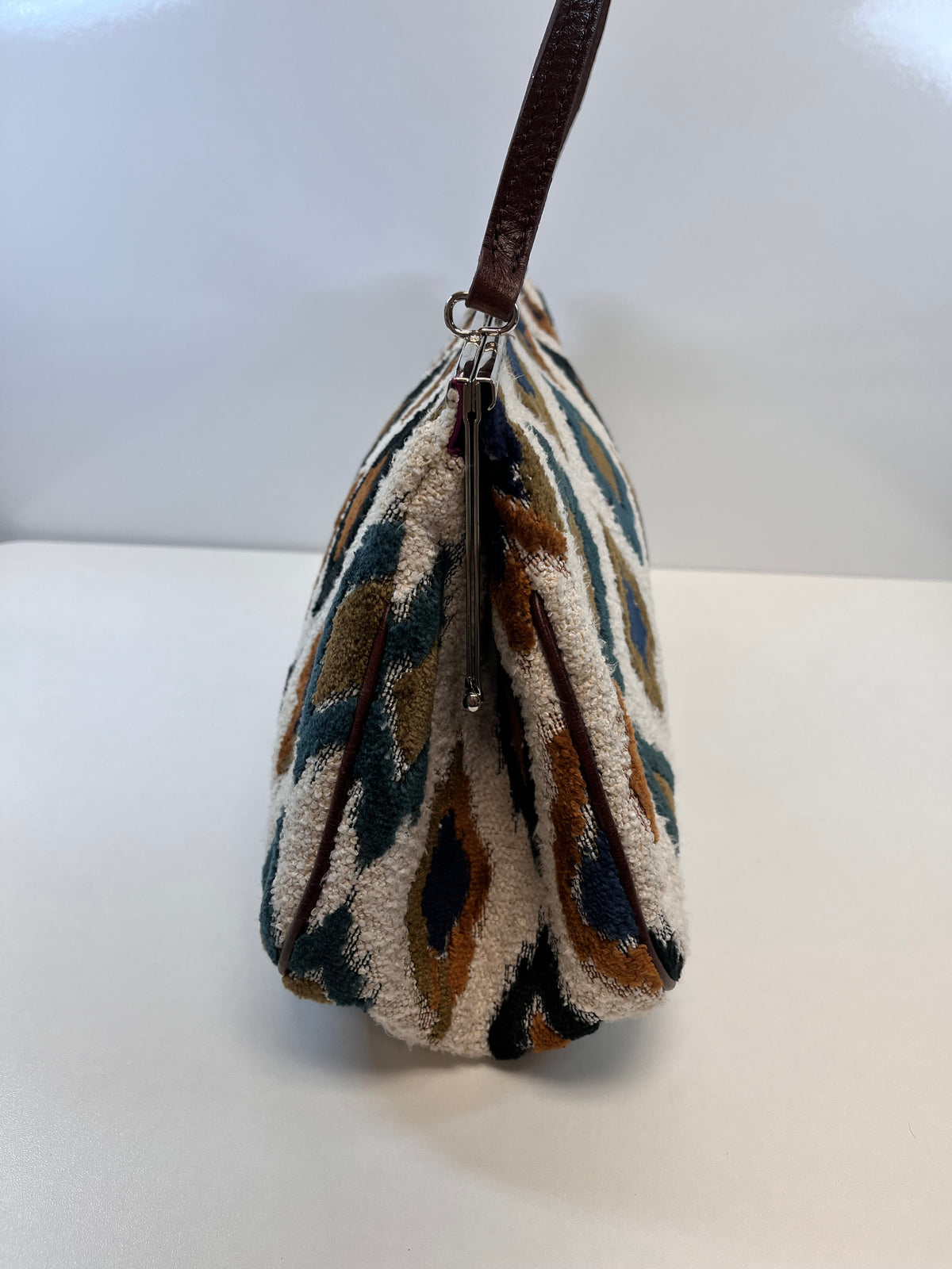 Glenda Gies Handbag Cream & Green Jade & Camel Eye Cat Ikat Clutch