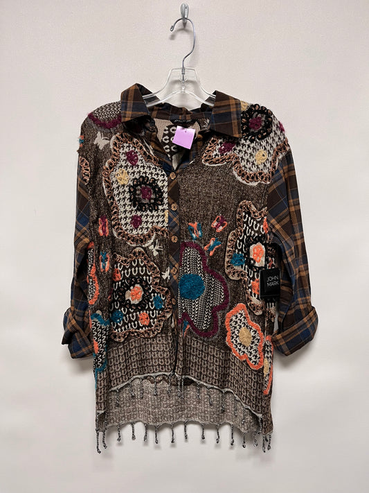 John Mark Shirt Brown & Purple Flowers NWT Small