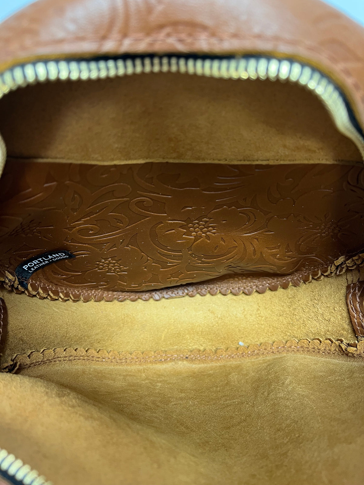 Portland Leather Goods Crossbody Brown Meadow Circle Floral-Tooled