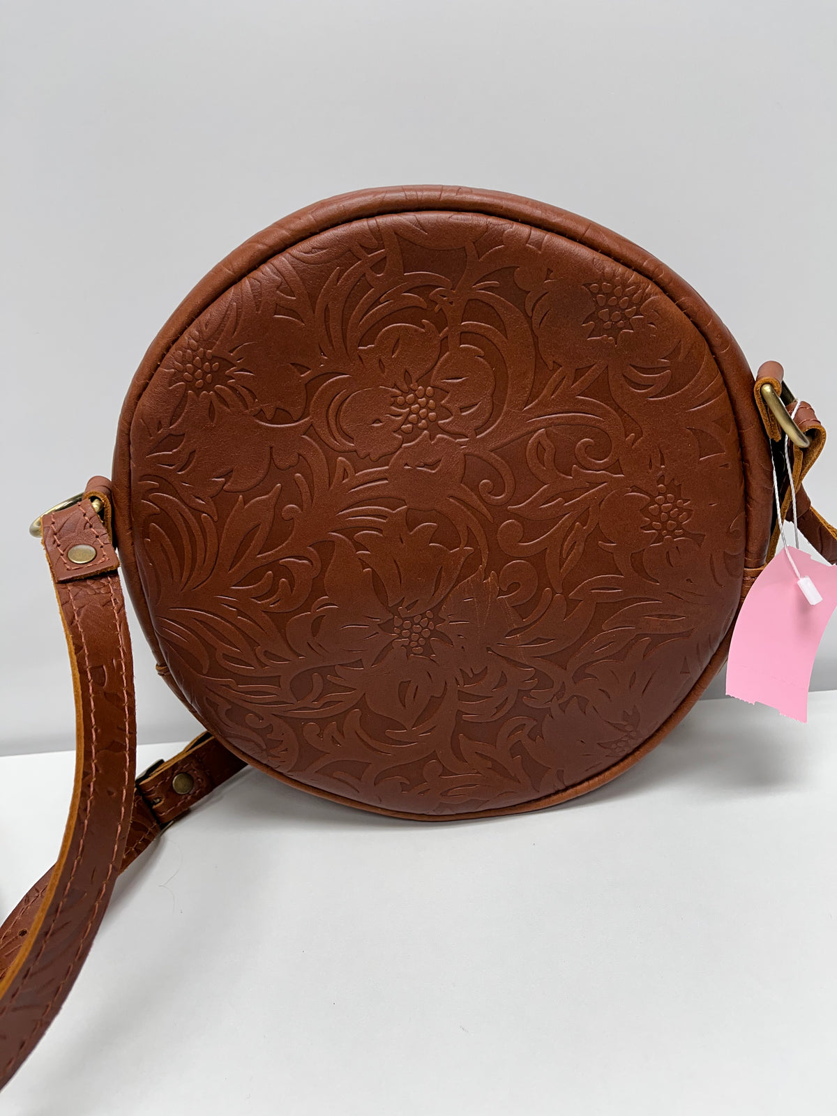 Portland Leather Goods Crossbody Brown Meadow Circle Floral-Tooled