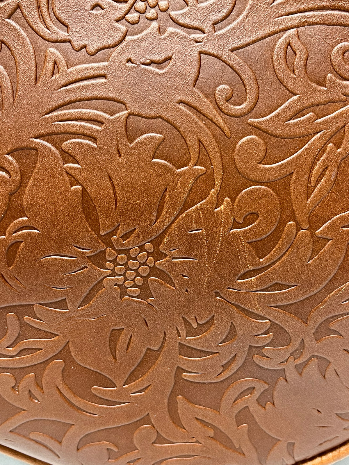 Portland Leather Goods Crossbody Brown Meadow Circle Floral-Tooled
